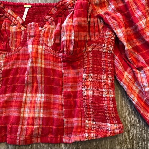 Free People Cherry Bomb Red Plaid Top Size Small - Picture 10 of 11